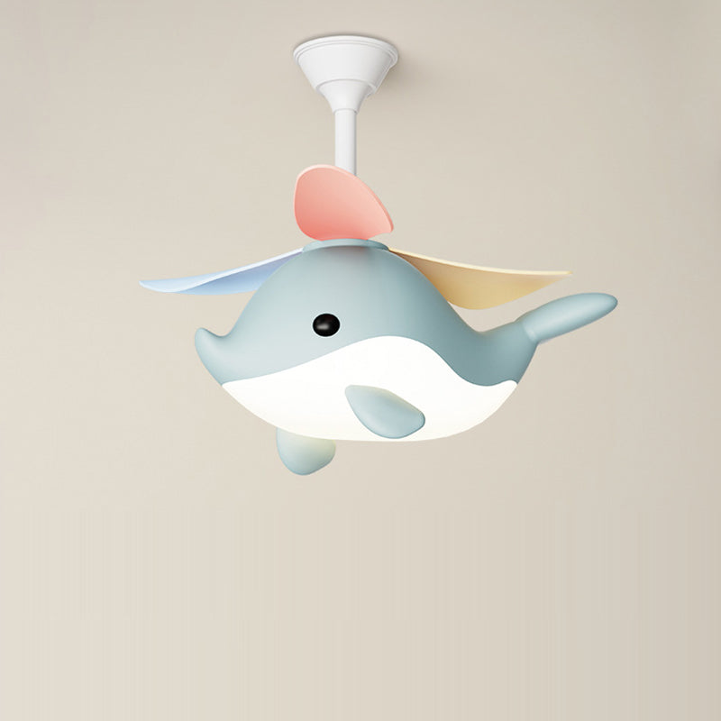 Lumendat Contemporary Scandinavian Cartoon Whale Plane Iron Acrylic Shade ABS Fan LED Downrods Ceiling Fan Light For Bedroom Lumendat