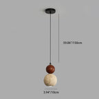 Contemporary Retro Travertine Globe Ball Shade Wood 1-Light Pendant Light For Bedroom