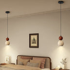 Contemporary Retro Travertine Globe Ball Shade Wood 1-Light Pendant Light For Bedroom