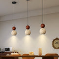 Contemporary Retro Travertine Globe Ball Shade Wood 1-Light Pendant Light For Bedroom