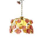 Modern Art Deco Hardware Flower Decoration Glass Shade 1-Light Pendant Light For Bedroom