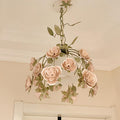 Modern Art Deco Hardware Flower Decoration Glass Shade 1-Light Pendant Light For Bedroom