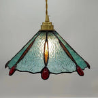 Traditional Tiffany Brass Stained Glass Conical Shade 1-Light Pendant Light For Bedroom
