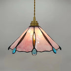 Traditional Tiffany Brass Stained Glass Conical Shade 1-Light Pendant Light For Bedroom