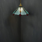 Traditional Tiffany Brass Stained Glass Conical Shade 1-Light Pendant Light For Bedroom