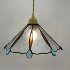 Traditional Tiffany Brass Stained Glass Conical Shade 1-Light Pendant Light For Bedroom