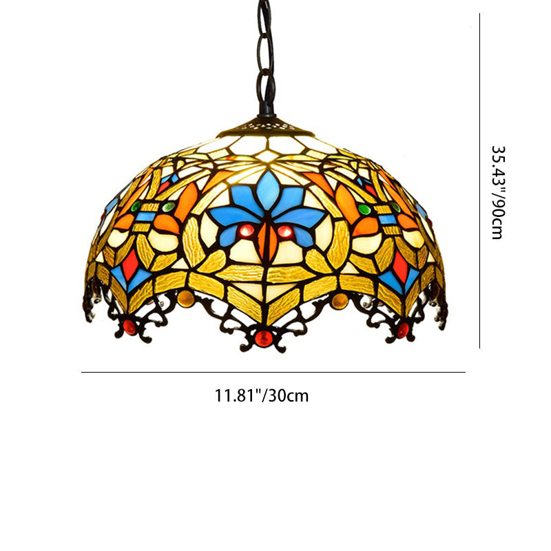 Traditional Tiffany Lotus Flower Stained Glass Dome 1-Light Pendant Light For Bedroom