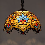 Traditional Tiffany Lotus Flower Stained Glass Dome 1-Light Pendant Light For Bedroom