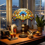 Traditional Tiffany Lotus Flower Stained Glass Dome 1-Light Pendant Light For Bedroom