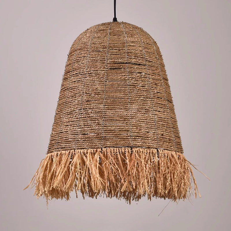 Traditional Farmhouse Braided Rope Lafite Grass Straw Hat Shade 1-Light Pendant Light For Dining Room