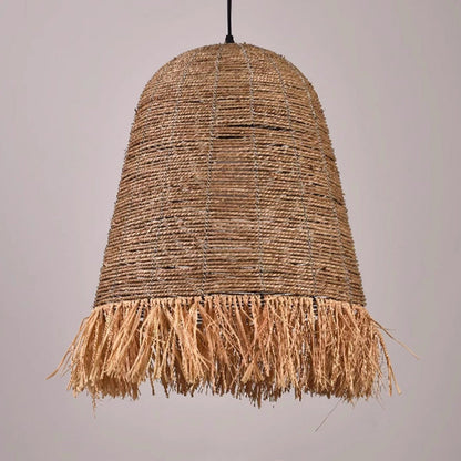 Traditional Farmhouse Braided Rope Lafite Grass Straw Hat Shade 1-Light Pendant Light For Dining Room