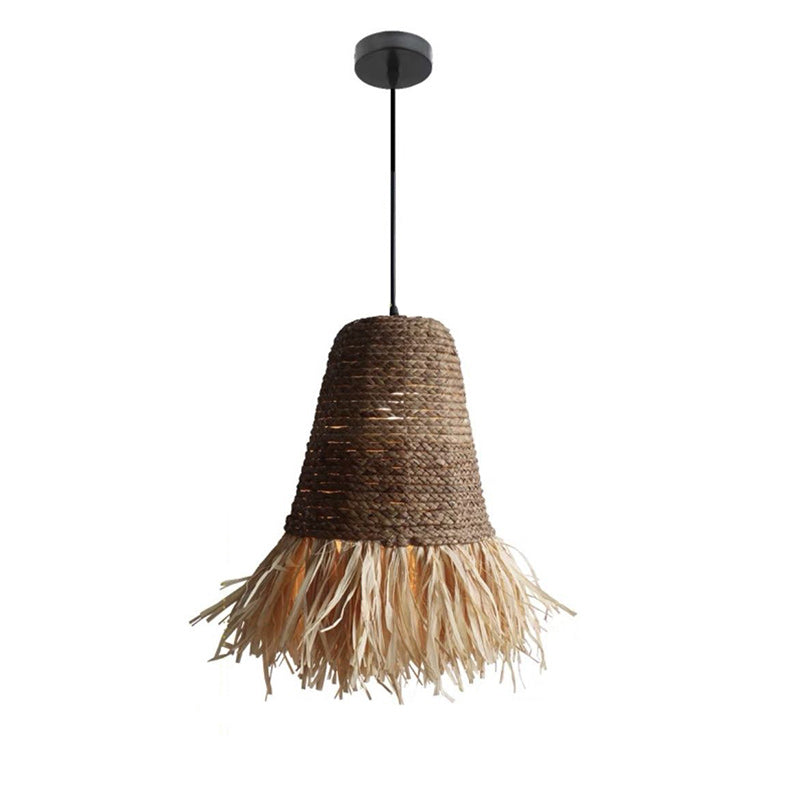 Traditional Farmhouse Braided Rope Lafite Grass Straw Hat Shade 1-Light Pendant Light For Dining Room