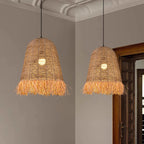 Traditional Farmhouse Braided Rope Lafite Grass Straw Hat Shade 1-Light Pendant Light For Dining Room