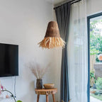 Traditional Farmhouse Braided Rope Lafite Grass Straw Hat Shade 1-Light Pendant Light For Dining Room