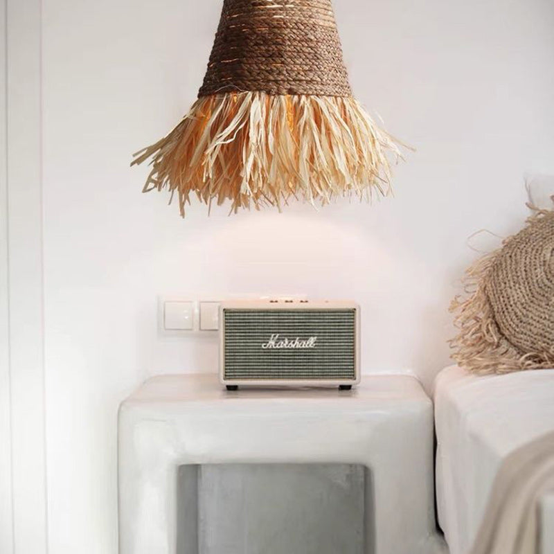 Traditional Farmhouse Braided Rope Lafite Grass Straw Hat Shade 1-Light Pendant Light For Dining Room