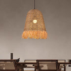 Traditional Farmhouse Braided Rope Lafite Grass Straw Hat Shade 1-Light Pendant Light For Dining Room