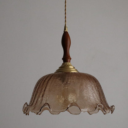 Traditional Vintage Brass Cracked Glass Flower Shade 1-light Pendant Light for Dining Room