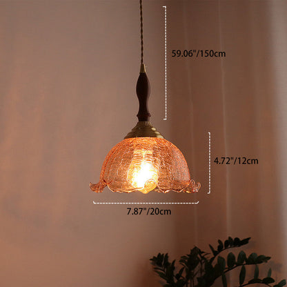 Traditional Vintage Brass Cracked Glass Flower Shade 1-light Pendant Light for Dining Room