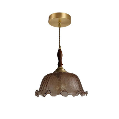 Traditional Vintage Brass Cracked Glass Flower Shade 1-light Pendant Light for Dining Room