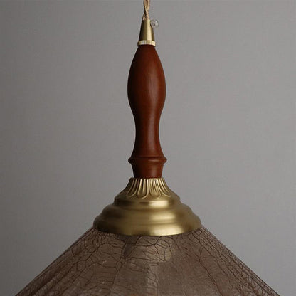 Traditional Vintage Brass Cracked Glass Flower Shade 1-light Pendant Light for Dining Room