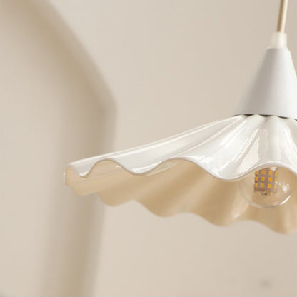 Traditional French Iron Ceramic Pleated Umbrella Shade 1-light Pendant Light for Living Room