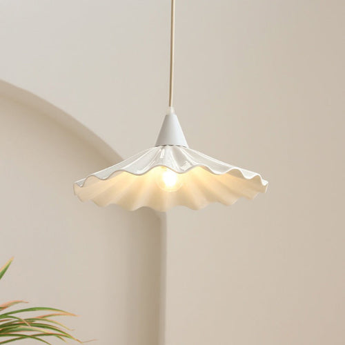 Traditional French Iron Ceramic Pleated Umbrella Shade 1-light Pendant Light for Living Room