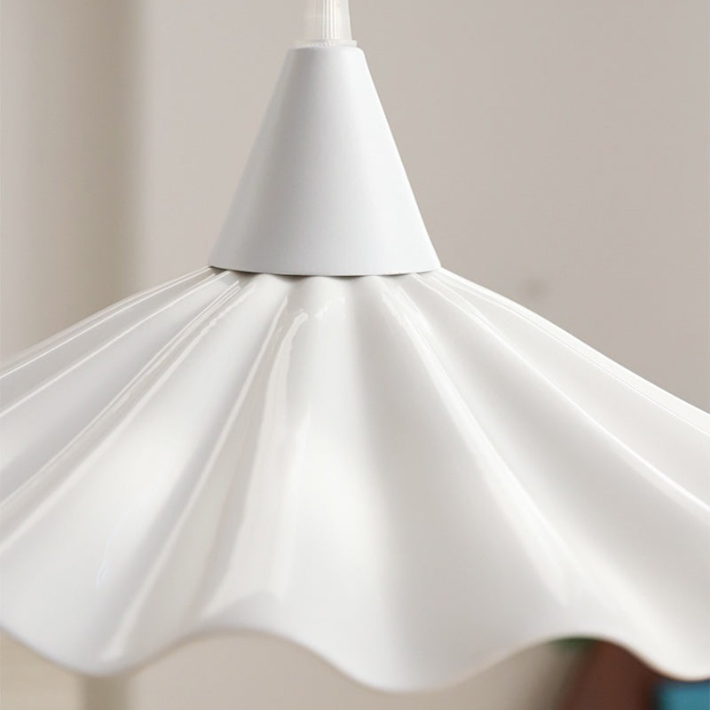 Traditional French Iron Ceramic Pleated Umbrella Shade 1-light Pendant Light for Living Room