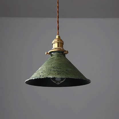 Modern Shabby Distressed Iron Bell Shade Brass 1-Light Pendant Light For Living Room
