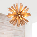 Contemporary Creative Dandelion Solid Wood Strip 10-Light Pendant Light For Living Room