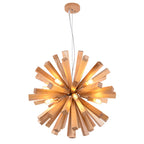 Contemporary Creative Dandelion Solid Wood Strip 10-Light Pendant Light For Living Room