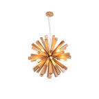 Contemporary Creative Dandelion Solid Wood Strip 10-Light Pendant Light For Living Room