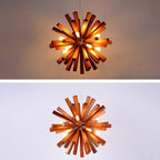 Contemporary Creative Dandelion Solid Wood Strip 10-Light Pendant Light For Living Room