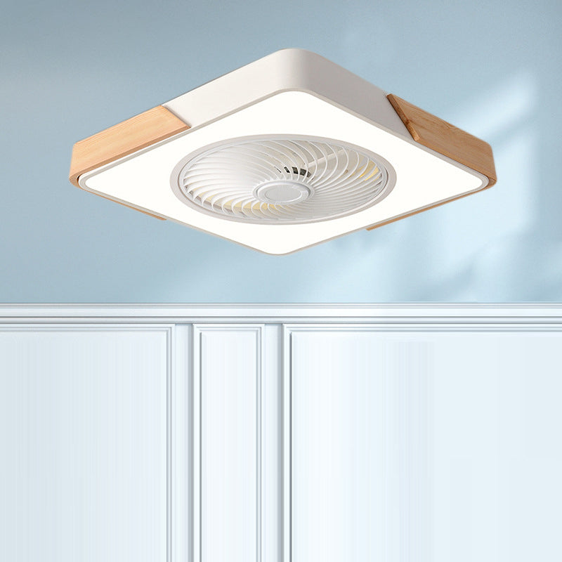 Contemporary Scandinavian Round Iron Solid Wood LED Silent Semi-Flush Mount Ceiling Fan Light For Bedroom Lumendat