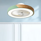 Contemporary Scandinavian Round Iron Solid Wood LED Silent Semi-Flush Mount Ceiling Fan Light For Bedroom Lumendat