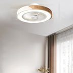 Contemporary Scandinavian Round Iron Solid Wood LED Silent Semi-Flush Mount Ceiling Fan Light For Bedroom Lumendat