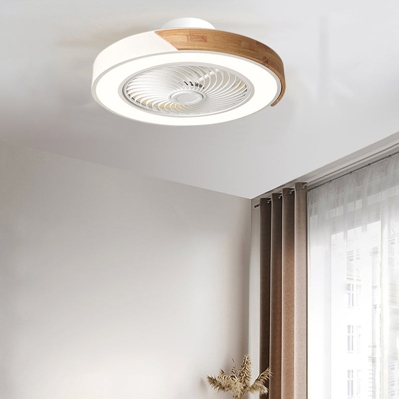 Contemporary Scandinavian Round Iron Solid Wood LED Silent Semi-Flush Mount Ceiling Fan Light For Bedroom Lumendat
