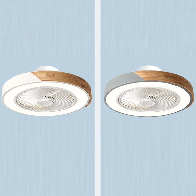 Contemporary Scandinavian Round Iron Solid Wood LED Silent Semi-Flush Mount Ceiling Fan Light For Bedroom Lumendat