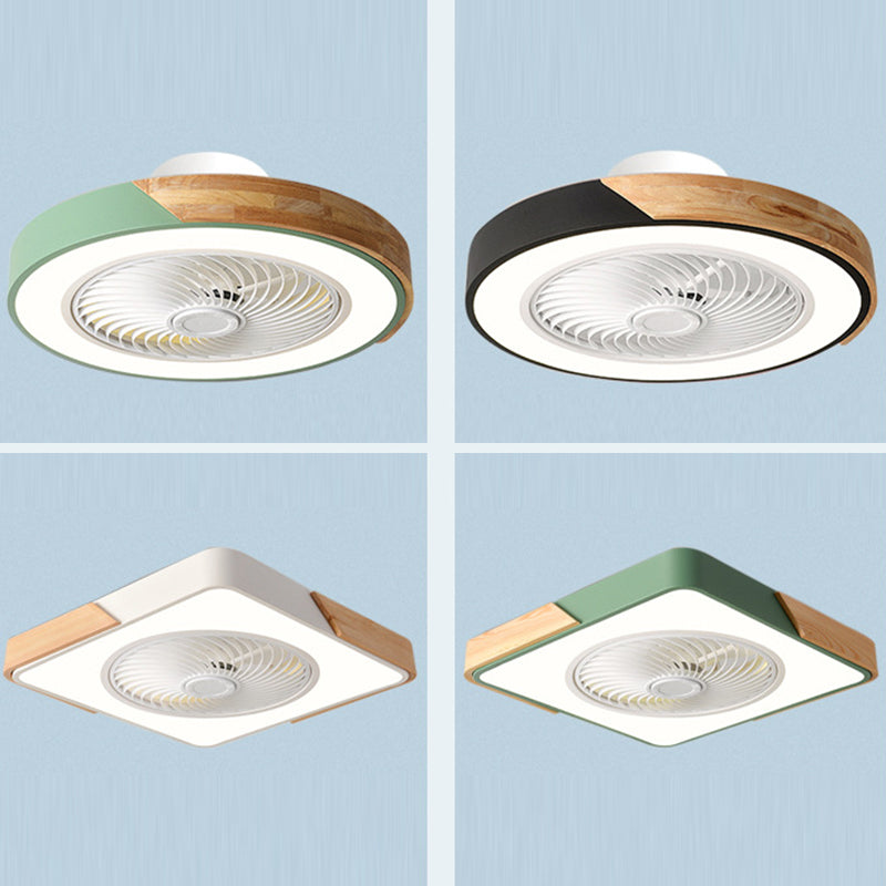 Contemporary Scandinavian Round Iron Solid Wood LED Silent Semi-Flush Mount Ceiling Fan Light For Bedroom Lumendat