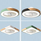 Contemporary Scandinavian Round Iron Solid Wood LED Silent Semi-Flush Mount Ceiling Fan Light For Bedroom Lumendat
