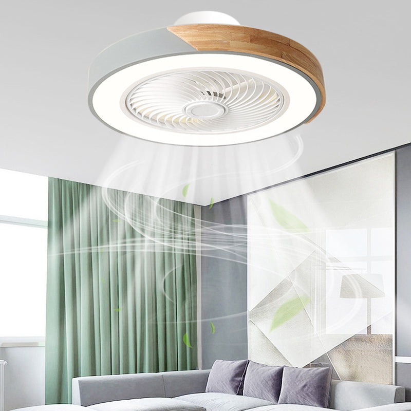 Contemporary Scandinavian Round Iron Solid Wood LED Silent Semi-Flush Mount Ceiling Fan Light For Bedroom Lumendat