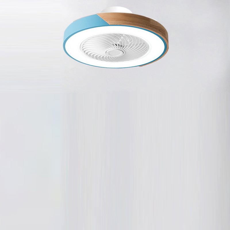 Contemporary Scandinavian Round Iron Solid Wood LED Silent Semi-Flush Mount Ceiling Fan Light For Bedroom Lumendat