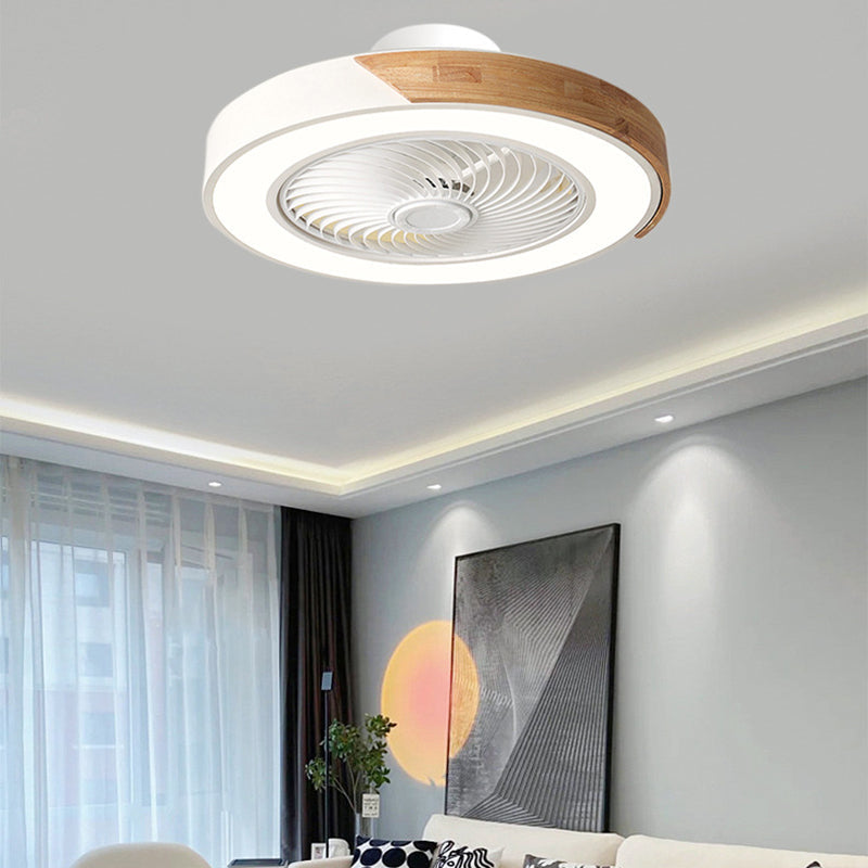 Contemporary Scandinavian Round Iron Solid Wood LED Silent Semi-Flush Mount Ceiling Fan Light For Bedroom Lumendat