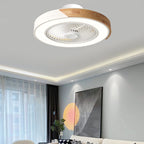 Contemporary Scandinavian Round Iron Solid Wood LED Silent Semi-Flush Mount Ceiling Fan Light For Bedroom Lumendat