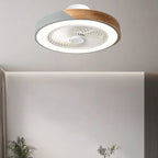 Contemporary Scandinavian Round Iron Solid Wood LED Silent Semi-Flush Mount Ceiling Fan Light For Bedroom Lumendat