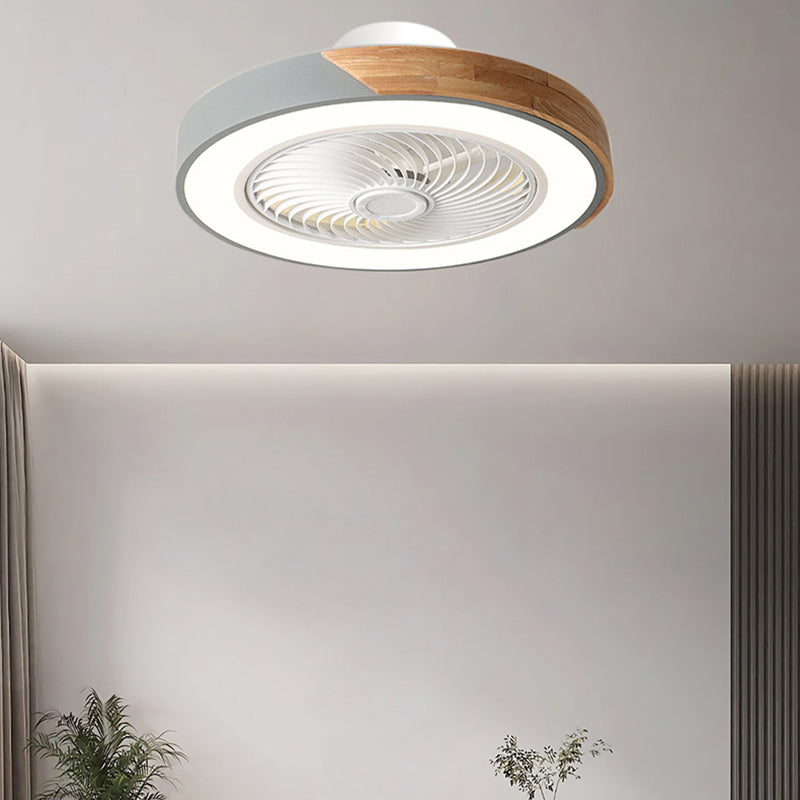 Contemporary Scandinavian Round Iron Solid Wood LED Silent Semi-Flush Mount Ceiling Fan Light For Bedroom Lumendat