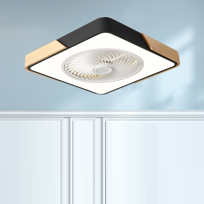 Contemporary Scandinavian Round Iron Solid Wood LED Silent Semi-Flush Mount Ceiling Fan Light For Bedroom Lumendat