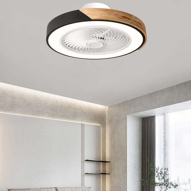 Contemporary Scandinavian Round Iron Solid Wood LED Silent Semi-Flush Mount Ceiling Fan Light For Bedroom Lumendat