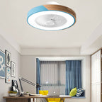 Contemporary Scandinavian Round Iron Solid Wood LED Silent Semi-Flush Mount Ceiling Fan Light For Bedroom Lumendat