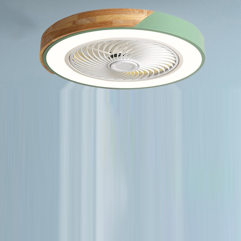 Contemporary Scandinavian Round Iron Solid Wood LED Silent Semi-Flush Mount Ceiling Fan Light For Bedroom Lumendat