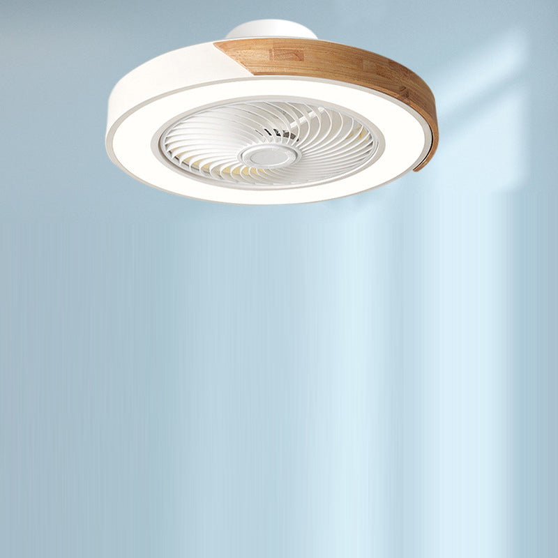 Contemporary Scandinavian Round Iron Solid Wood LED Silent Semi-Flush Mount Ceiling Fan Light For Bedroom Lumendat